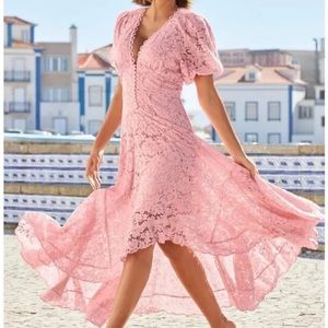 NWT Boston Proper Puff Sleeve Lace High Low Dress Candy Pink 4